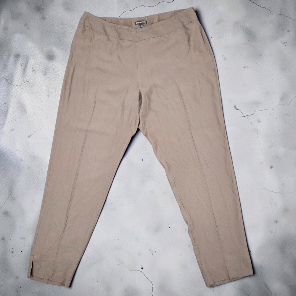 Eileen Fisher 100% Silk Women Brown Side Zip Ankle Pants Size L Quiet Luxury